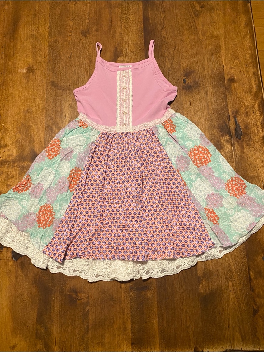 Matilda Jane Pink Floral Patchwork Dress with Lace Trim